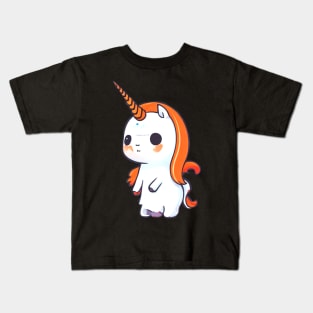 Kawaii Halloween Unicorn - Orange Hair and Spooky Charm Kids T-Shirt